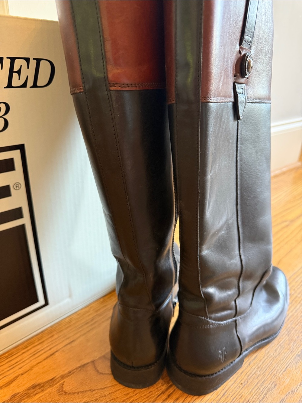 Frye Two-Tone Tall Leather Riding Boot - Black & Chestnut - Picture 6 of 8